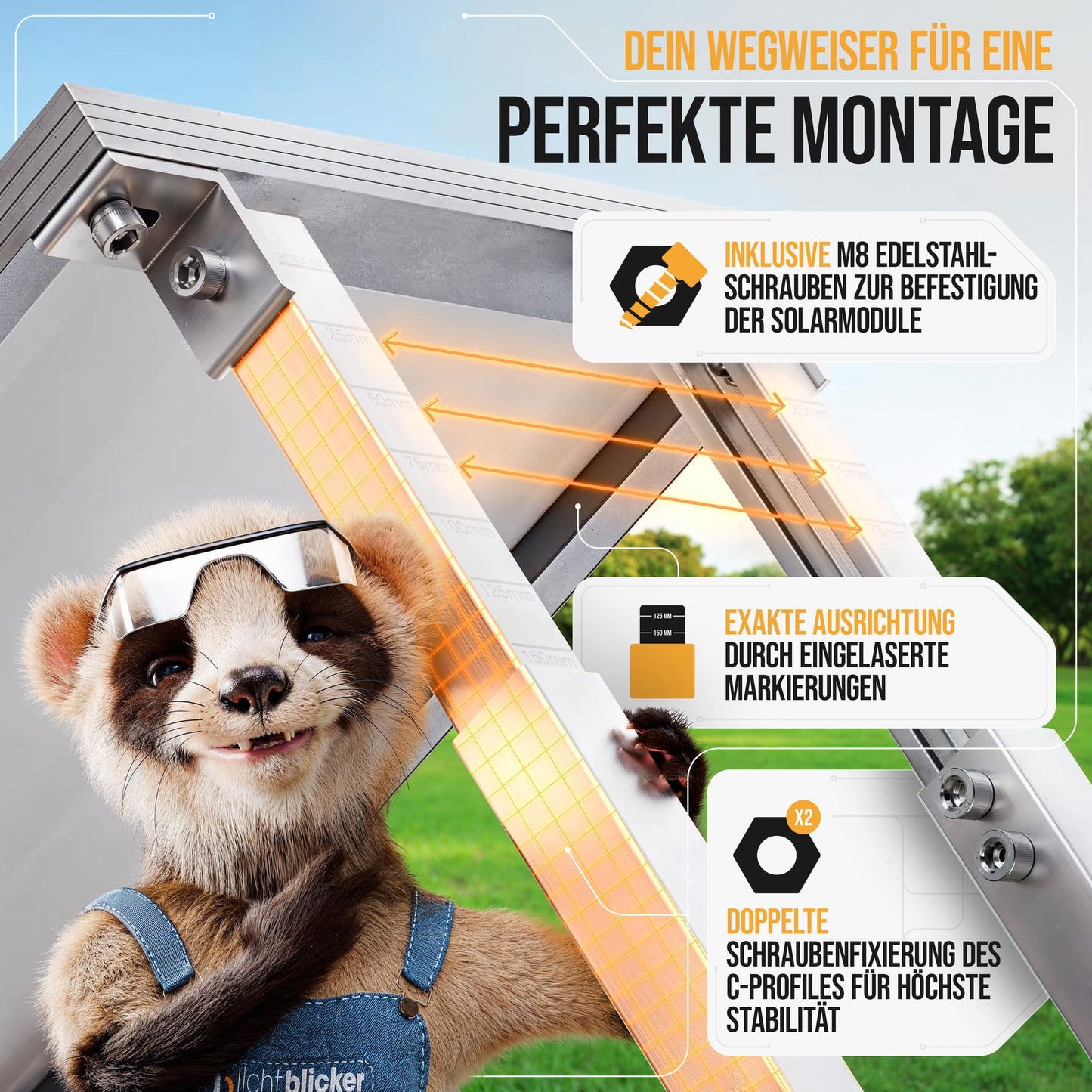 4x Balkonkraftwerk Halterung verstellbar 42 bis 70cm Alu | Edelstahlschrauben | für 2x Photovoltaikmodule