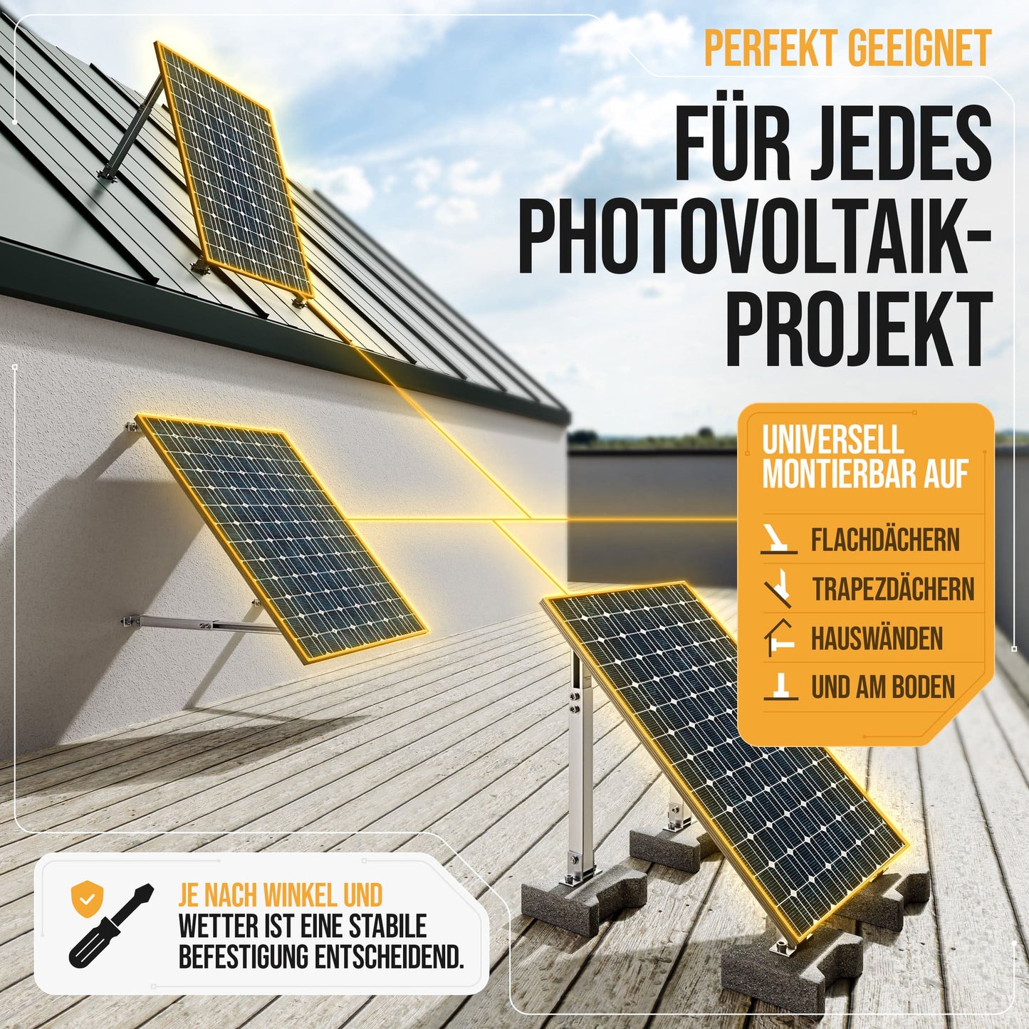4x Balkonkraftwerk Halterung verstellbar 42 bis 70cm Alu | Edelstahlschrauben | für 2x Photovoltaikmodule
