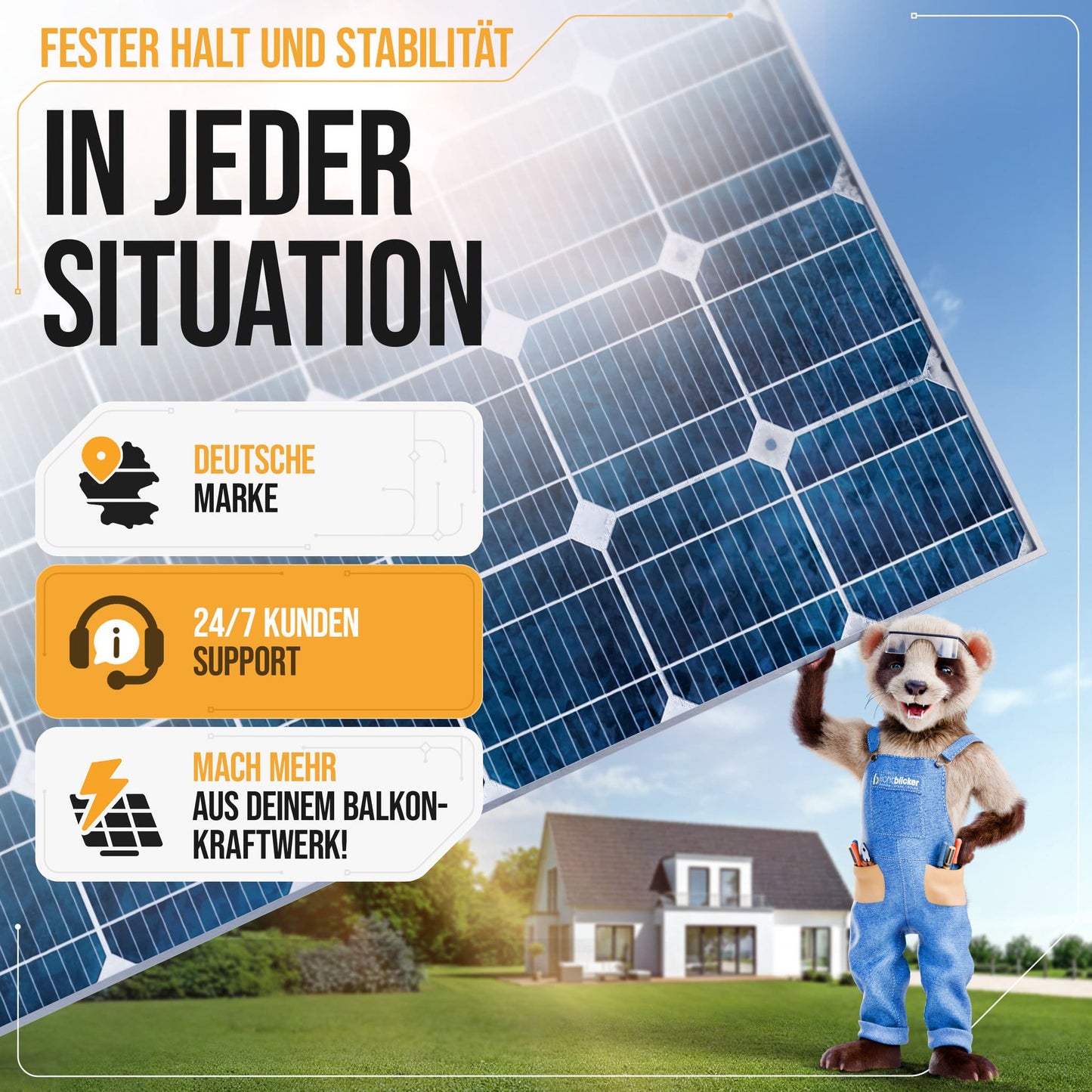 4x Balkonkraftwerk Halterung 118 cm Alu - 3 mm stark - bis 200 kg belastbar - Edelstahlschrauben - für 2x Photovoltaikmodule