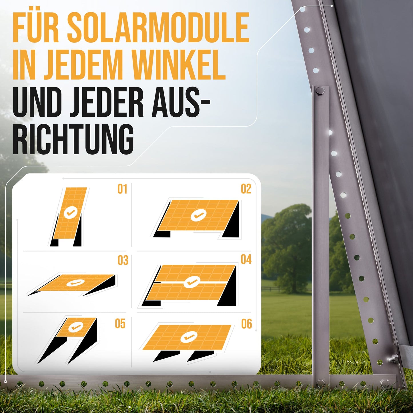 4x Balkonkraftwerk Halterung 118 cm Alu - 3 mm stark - bis 200 kg belastbar - Edelstahlschrauben - für 2x Photovoltaikmodule