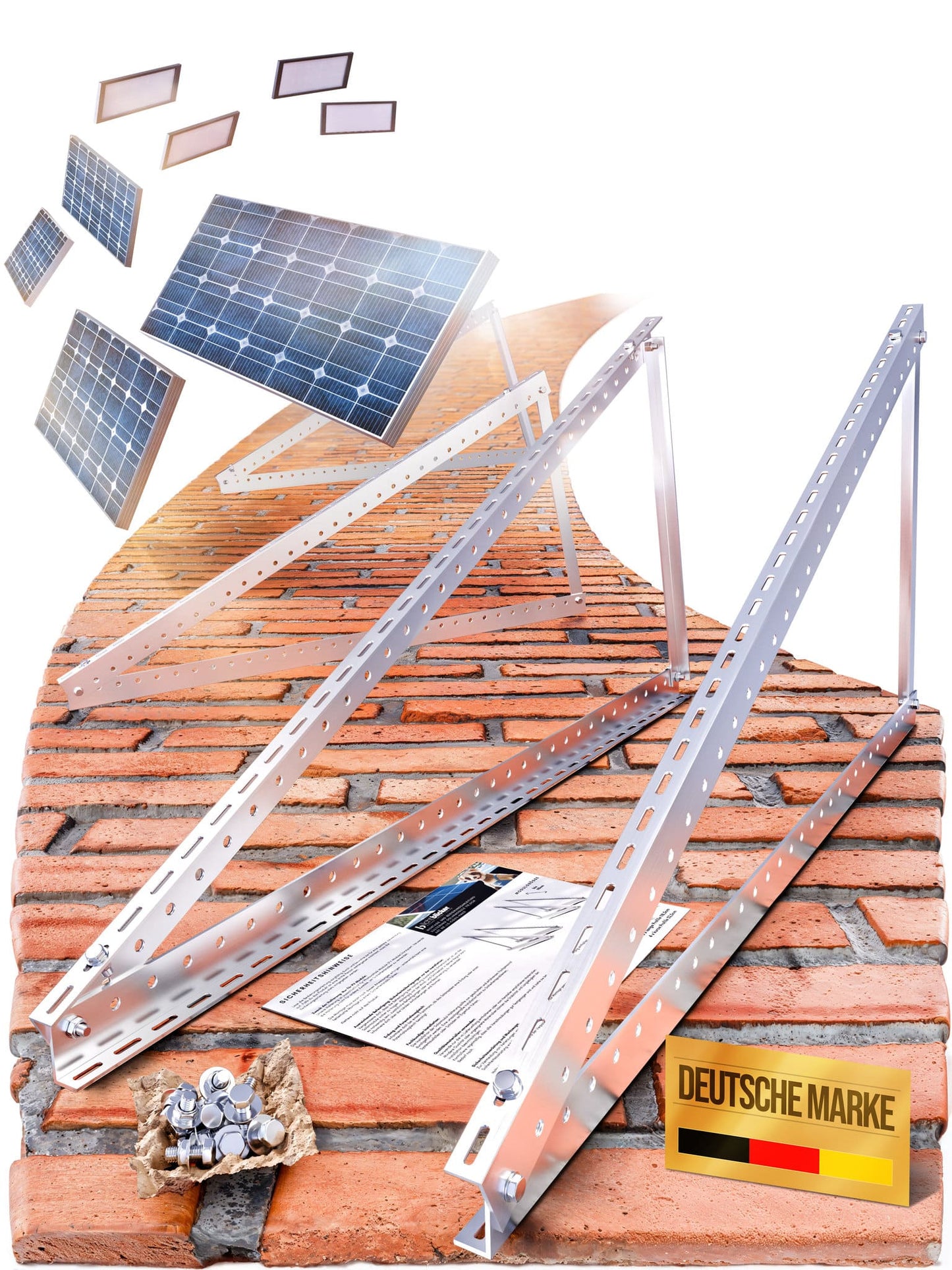 4x Balkonkraftwerk Halterung 118 cm Alu - 3 mm stark - bis 200 kg belastbar - Edelstahlschrauben - für 2x Photovoltaikmodule