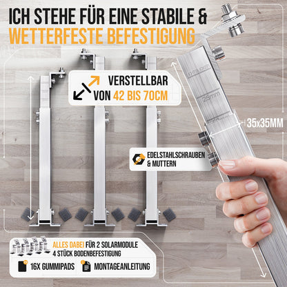 4x Balkonkraftwerk Halterung verstellbar 42 bis 70cm Alu | Edelstahlschrauben | für 2x Photovoltaikmodule