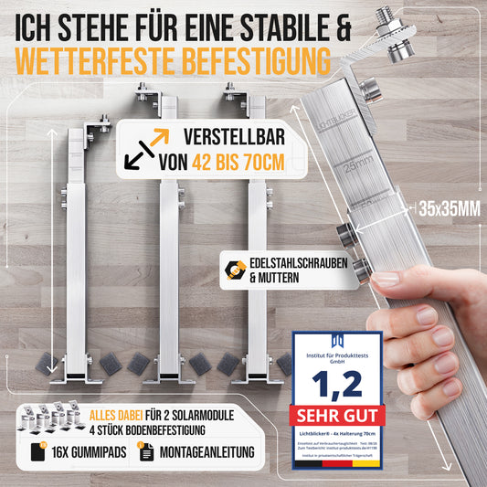 4x Balkonkraftwerk Halterung verstellbar 42 bis 70cm Alu | Edelstahlschrauben | für 2x Photovoltaikmodule 0%MwSt