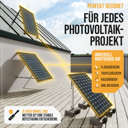 4x Balkonkraftwerk Halterung verstellbar 42 bis 70cm Alu | Edelstahlschrauben | für 2x Photovoltaikmodule