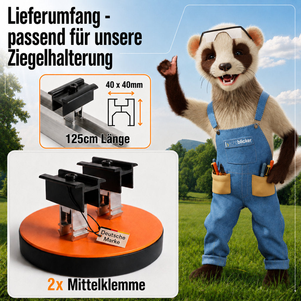 2x Mittelklemme für Solarhalterung Ziegeldach. Modulhöhe 30-45mm. Edelstahlschraube und Aluminium. Dachhalterungen Solar Balkonkraftwerk Dachhaken PV Halter 0% MwSt