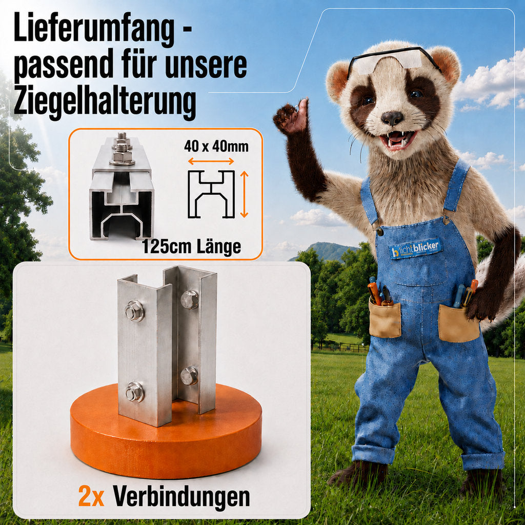 2x Verbinder für Schiene Solarhalterung Ziegeldach. Schiene 40x40mm. Edelstahlschraube und Aluminium. Dachhalterungen Solar Balkonkraftwerk Dachhaken PV Halter 0% MwSt