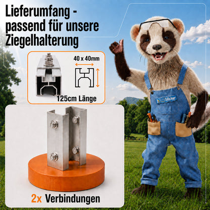 2x Verbinder für Schiene Solarhalterung Ziegeldach. Schiene 40x40mm. Edelstahlschraube und Aluminium. Dachhalterungen Solar Balkonkraftwerk Dachhaken PV Halter 0% MwSt