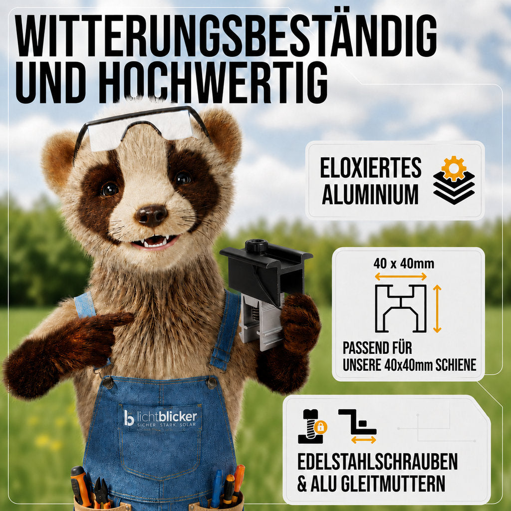2x Mittelklemme für Solarhalterung Ziegeldach. Modulhöhe 30-45mm. Edelstahlschraube und Aluminium. Dachhalterungen Solar Balkonkraftwerk Dachhaken PV Halter 0% MwSt