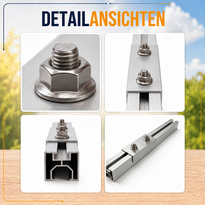 2x Verbinder für Schiene Solarhalterung Ziegeldach. Schiene 40x40mm. Edelstahlschraube und Aluminium. Dachhalterungen Solar Balkonkraftwerk Dachhaken PV Halter 0% MwSt