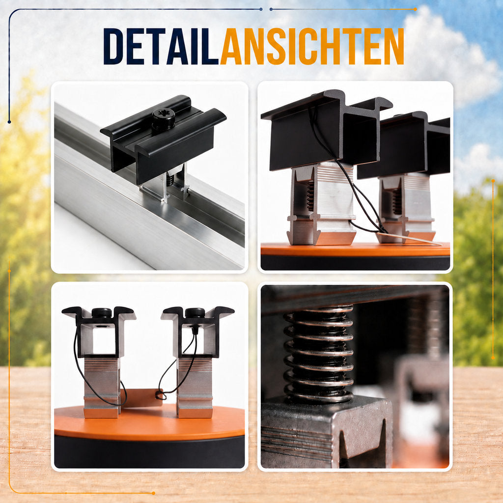 2x Mittelklemme für Solarhalterung Ziegeldach. Modulhöhe 30-45mm. Edelstahlschraube und Aluminium. Dachhalterungen Solar Balkonkraftwerk Dachhaken PV Halter 0% MwSt