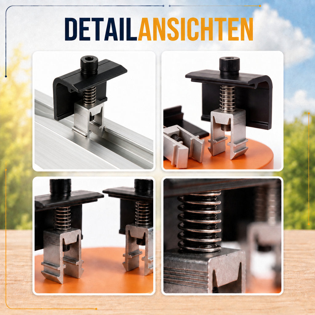 2x Endklemme für Solarhalterung Ziegeldach. Modulhöhe 30-45mm. Edelstahlschraube und Aluminium. Dachhalterungen Solar Balkonkraftwerk Dachhaken PV Halter 0% MwSt