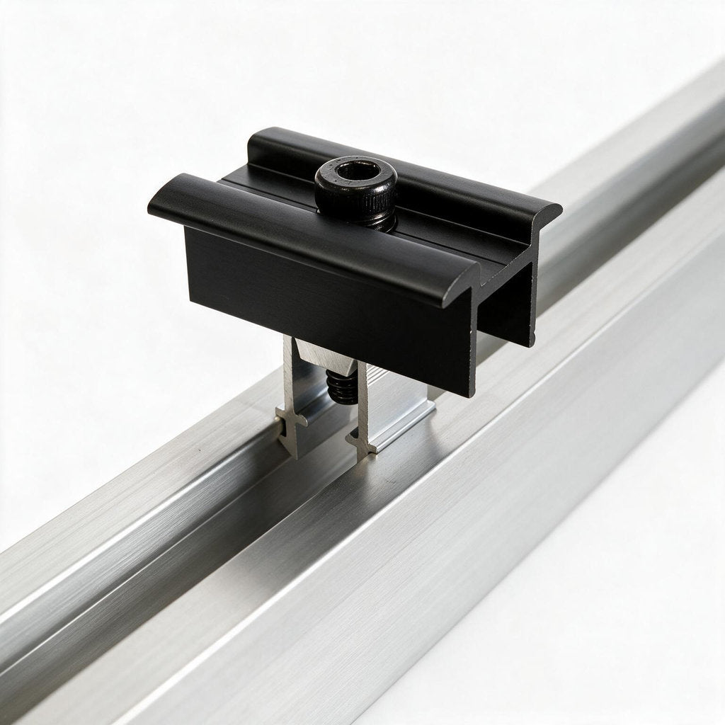 2x Mittelklemme für Solarhalterung Ziegeldach. Modulhöhe 30-45mm. Edelstahlschraube und Aluminium. Dachhalterungen Solar Balkonkraftwerk Dachhaken PV Halter 0% MwSt