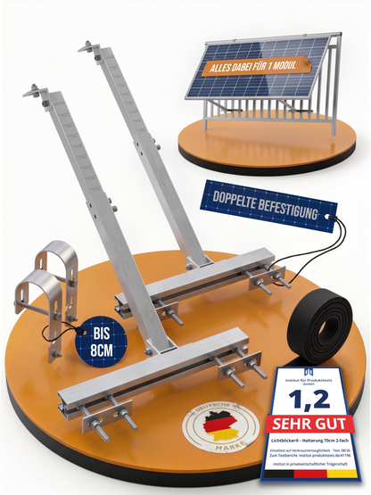 2x Balkonkraftwerk Geländer Halterung | Für 1 Solarmodul | Passend für alle Modulgrößen | Verstellbar bis 70 cm | Aluminium & Edelstahl | 0 % MwSt.