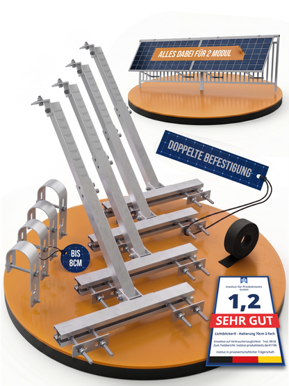 4x Balkonkraftwerk Geländer Halterung | Für 2 Solarmodule | Passend für alle Modulgrößen | Verstellbar bis 70 cm | Aluminium & Edelstahl | 0 % MwSt.