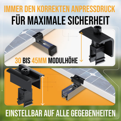 Solarhalterung für Ziegeldach – Set für 2 PV Module (bis 120 cm je Modul) | Edelstahl Dachhaken & Aluminium Schienen | Balkonkraftwerk Montage 0%MwSt