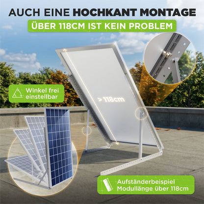4x Balkonkraftwerk Halterung 118 cm Alu - 3 mm stark - bis 200 kg belastbar - Edelstahlschrauben - für 2x Photovoltaikmodule 0%MwSt