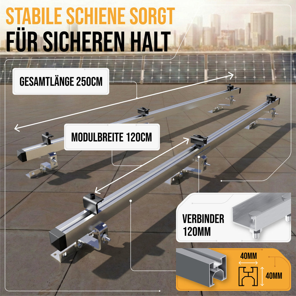 für 2 Module Solarmodul Halterung Befestigung Schiene Dachhaken Set für 2 Module Solarmodul Halterung Befestigung Schiene Dachhaken Set