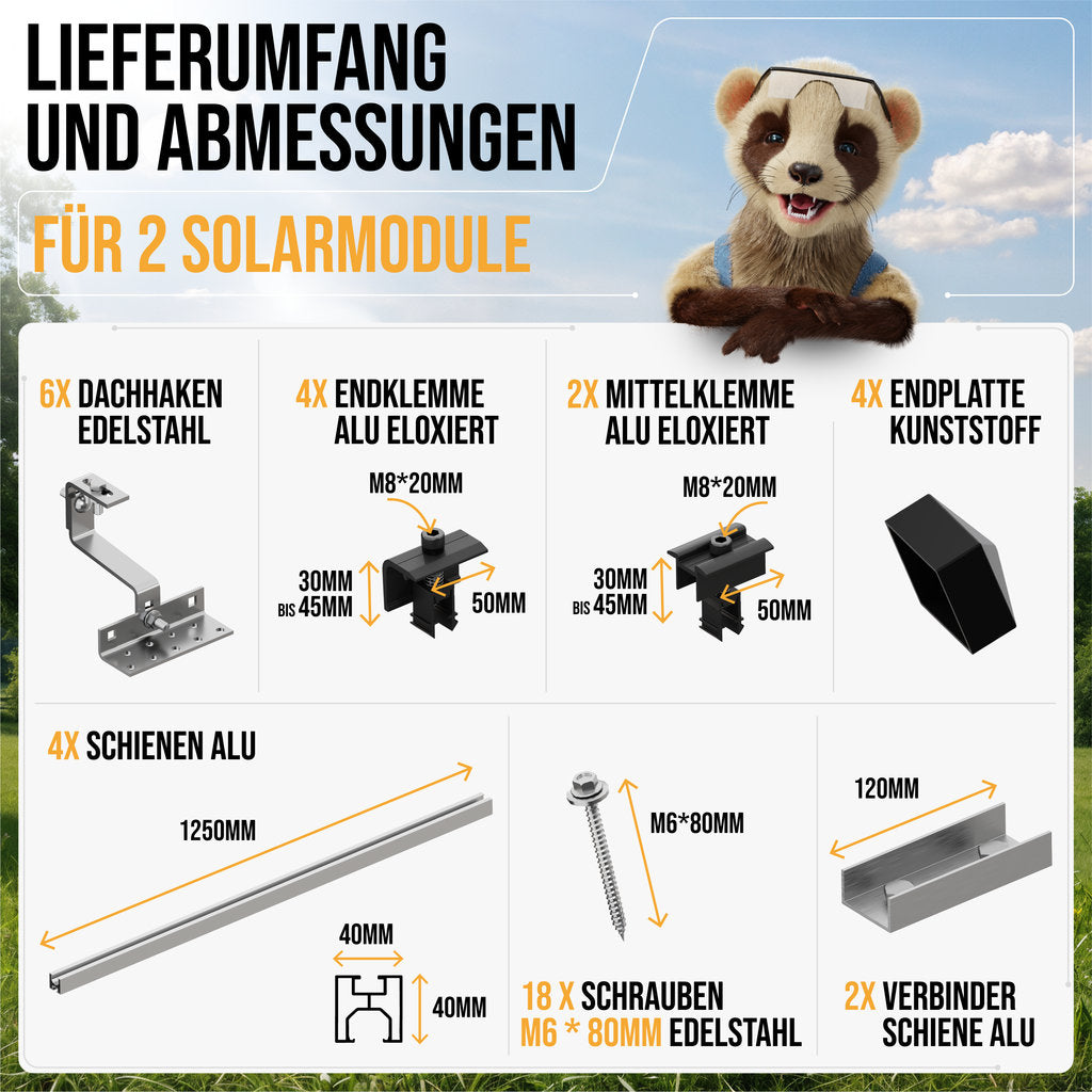 PLP TEK Solar Halterung Ziegeldach Montageset für 4 Solar Panels Aluminium Dachhaken 3-Fach verstellbar für Schrägdach für Solarmodule von 30-40mm (Montage Set für 4 Panele PLP TEK Solar Halterung Ziegeldach Montageset für 4 Solar Panels Aluminium Dachhaken 3-Fach verstellbar für Schrägdach für Solarmodule von 30-40mm (Montage Set für 4 Panele
