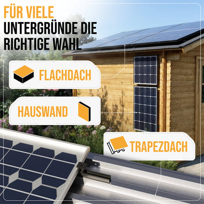 Balkonkraftwerk Halterung 30cm Schiene für 2 Stück Solarmodule. Klemmen für 30 bis 45mm Modulhöhe.