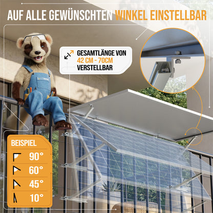 2x Balkonkraftwerk Geländer Halterung | Für 1 Solarmodul | Passend für alle Modulgrößen | Verstellbar bis 70 cm | Aluminium & Edelstahl | 0 % MwSt.