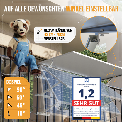 4x Balkonkraftwerk Geländer Halterung | Für 2 Solarmodule | Passend für alle Modulgrößen | Verstellbar bis 70 cm | Aluminium & Edelstahl | 0 % MwSt.