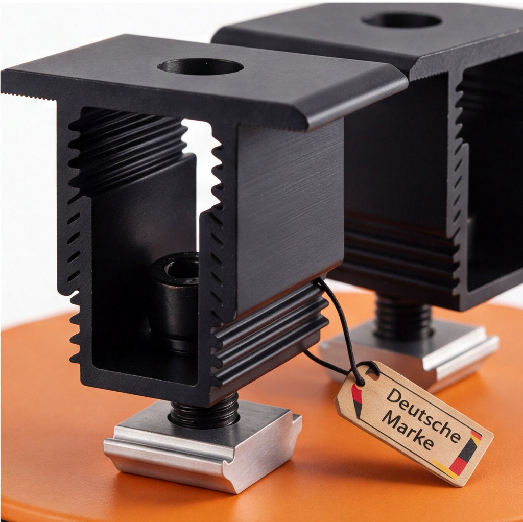 2x Mittelklemme für Solarmodul Halterung 30cm Schiene. 30-45mm Modulhöhe. Edelstahlschraube und Aluminium. Perfekt für Trapezbleche, Hauswand, Balkonkraftwerk. PV. 0%MwSt